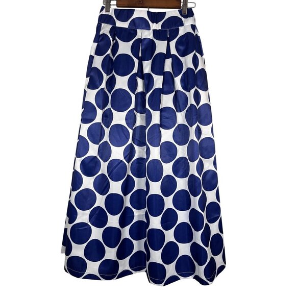 Persun Polka Dot Maxi Skirt 6 Blue Retro Old Money Classic Chic Preppy A Line - Picture 9 of 13